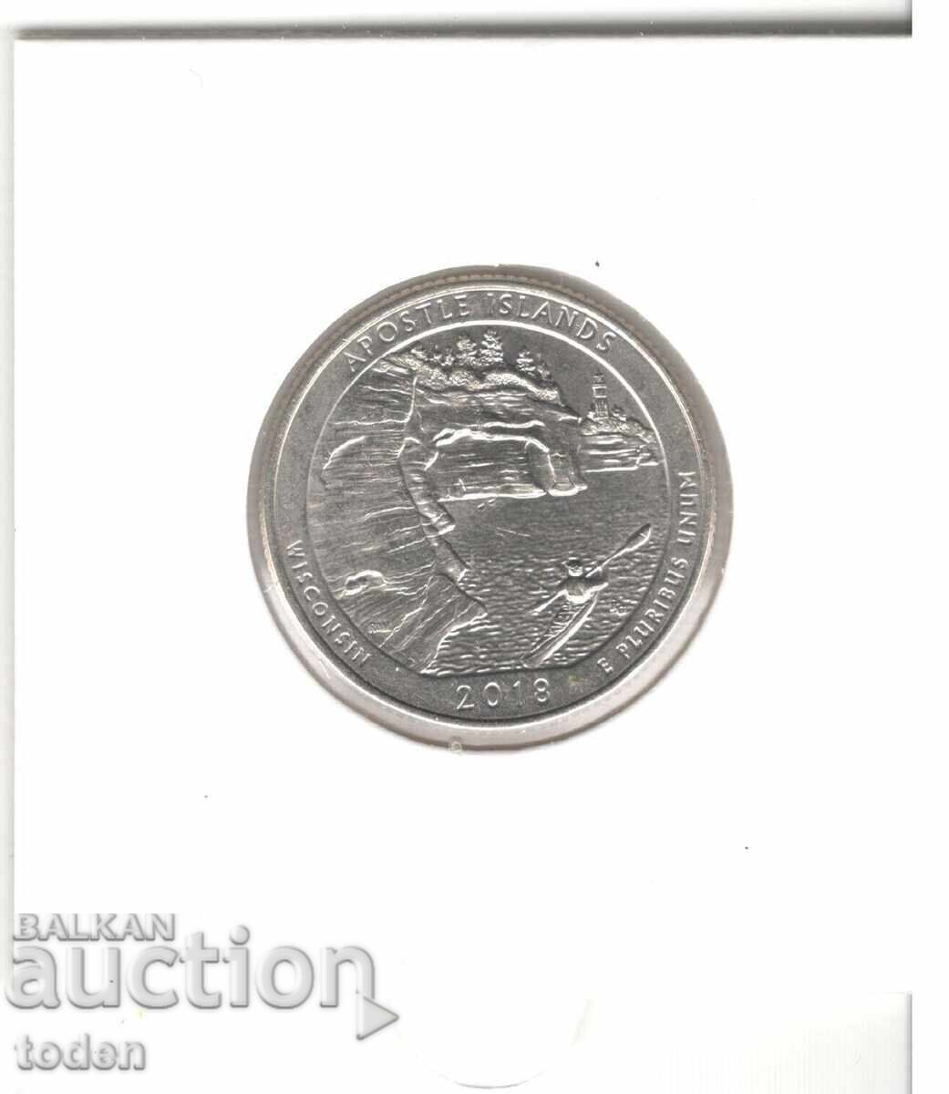 Licitație Statele Unite-¼ Dolar-2018 D-KM# 670-Apostle Islands