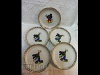 5 Български детски порцеланови чинии с Мики Маус и позлата