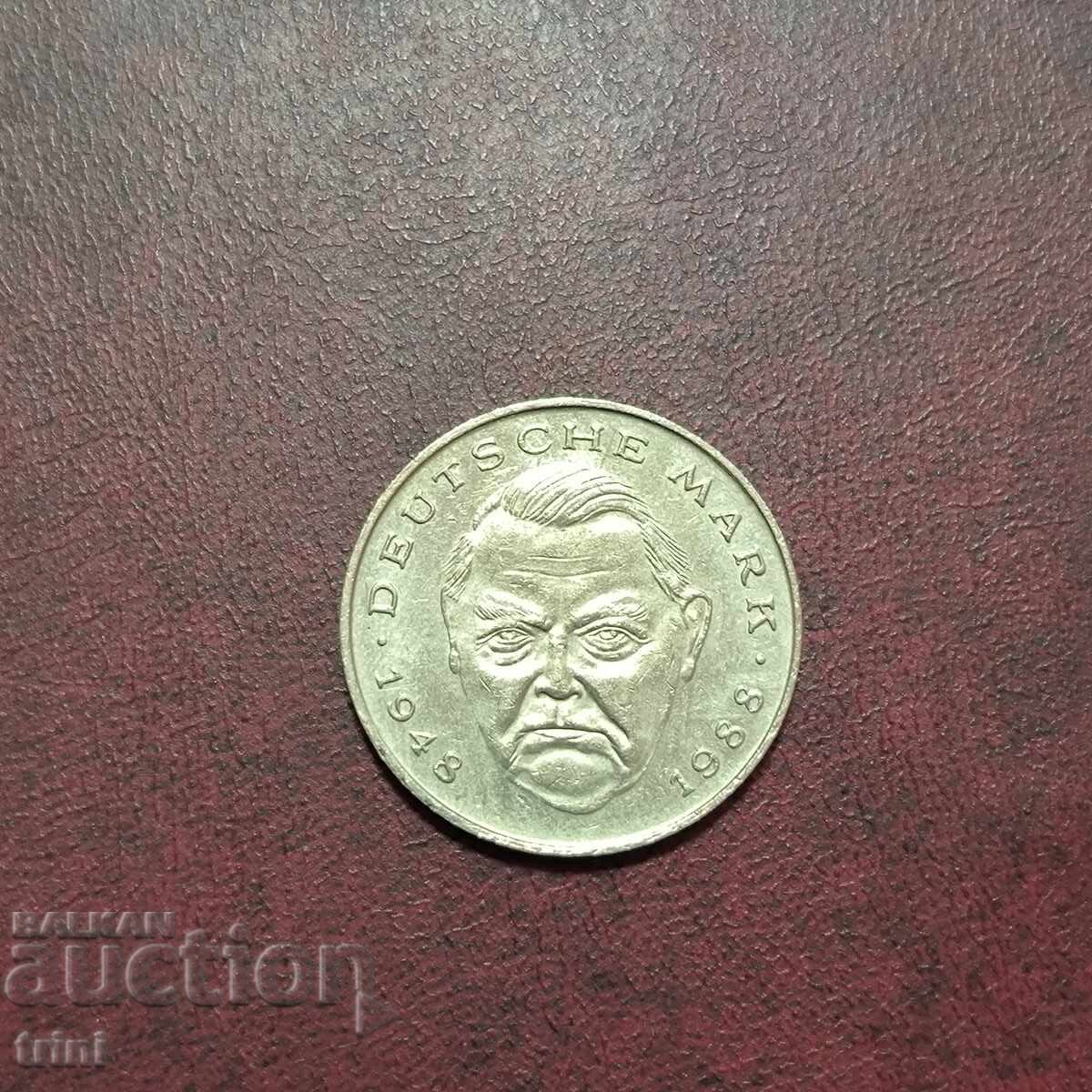 Germania 2 mărci 1994 a. MD 'F' - Stuttgart L. Erhard cu preț 7.00 BGN | € 3.58 Germania 2 mărci 1994 a. MD 'F' - Stuttgart L. Erhard cu preț 7.00 BGN | € 3.58