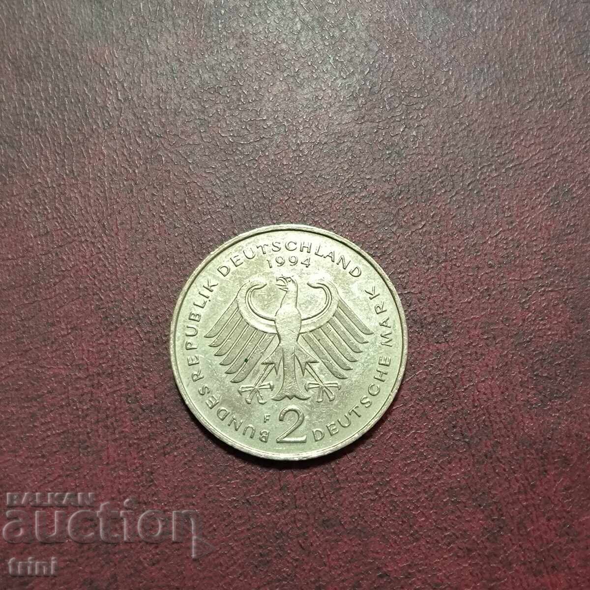 Germania 2 mărci 1994 a. MD 'F' - Stuttgart L. Erhard Germania 2 mărci 1994 a. MD 'F' - Stuttgart L. Erhard