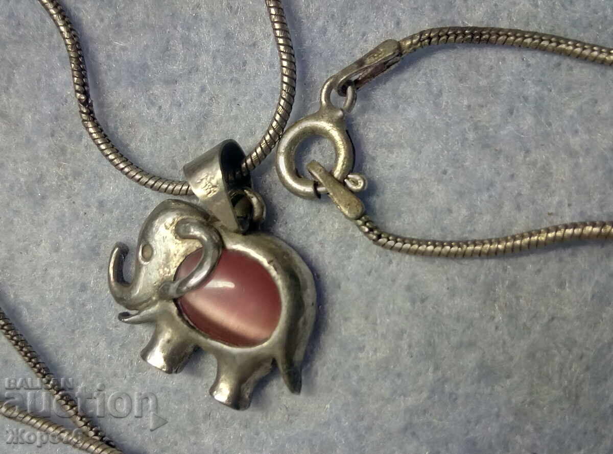Κολιέ με Ασημένιο Ελεφαντάκι με Ροζ Χρυσοβήρυλλο "Μάτι" Ασήμι 925 - 5