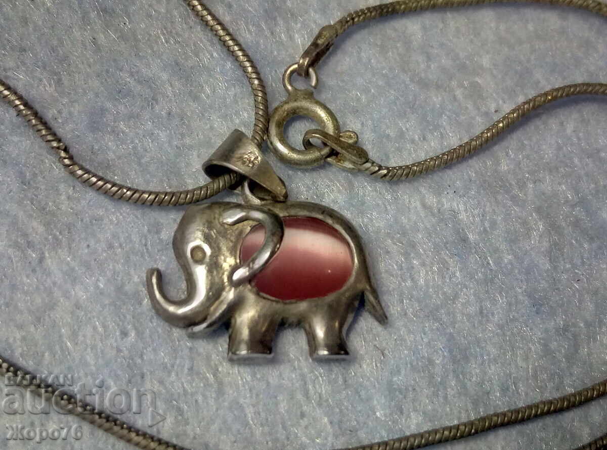 COLIER cu ELEFANT de ARGINT cu HRIZOBERIL Roz "OCHI" Argint 925 COLIER cu ELEFANT de ARGINT cu HRIZOBERIL Roz "OCHI" Argint 925