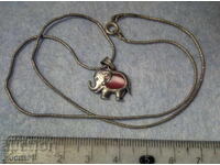 КОЛИЕ със СРЕБЪРНО СЛОНЧЕ с РОЗОВО КОТЕШКО ОКО - СРЕБРО 925