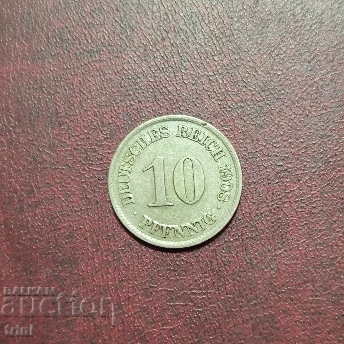 Германия 10 пфенига 1908 г. МД 'A' - Берлин Германия 10 пфенига 1908 г. МД 'A' - Берлин