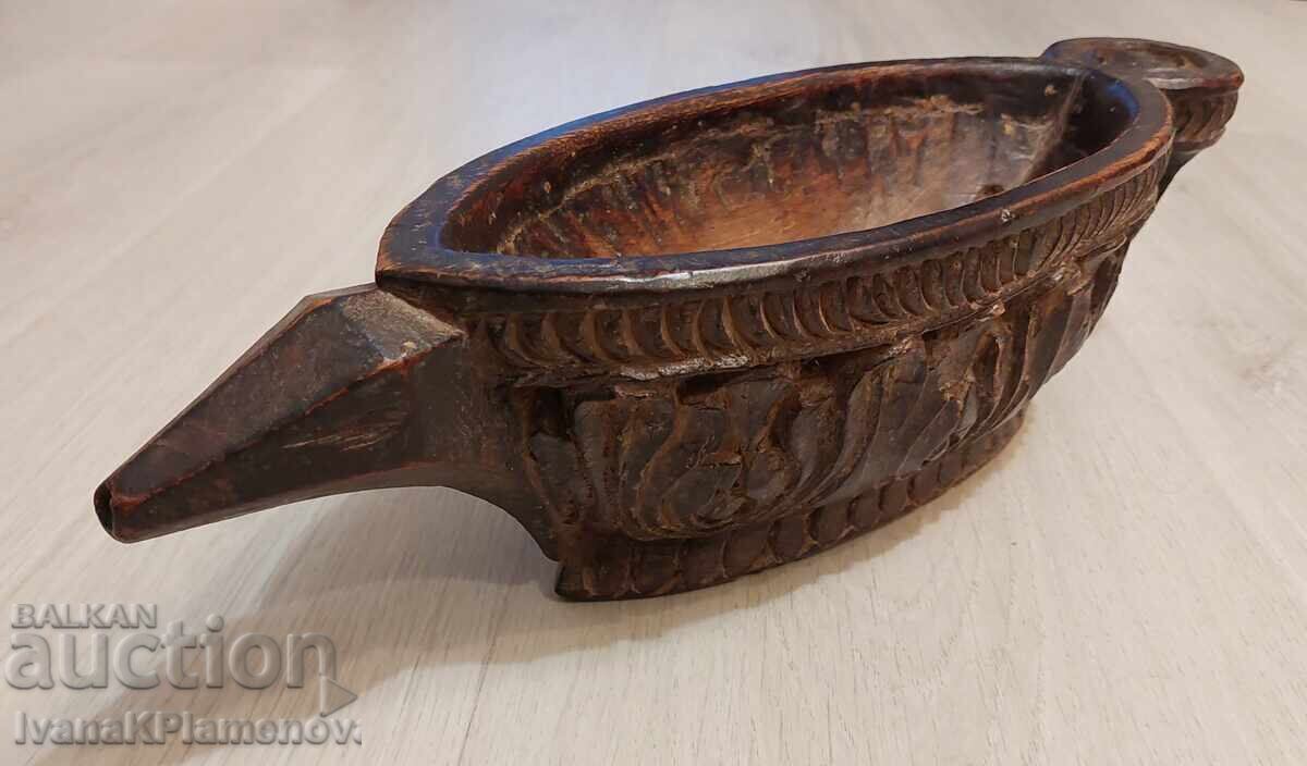 Livrarea Sculptură în lemn mojar medical antic masiv pentru cunoscători Livrarea Sculptură în lemn mojar medical antic masiv pentru cunoscători