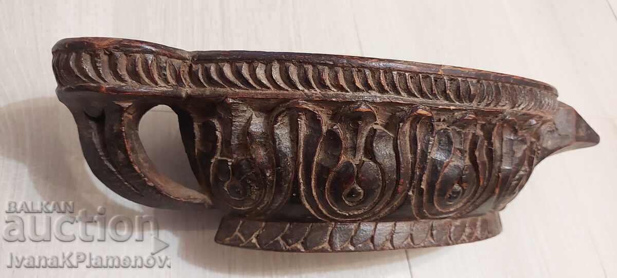 Sculptură în lemn mojar medical antic masiv pentru cunoscători - 5