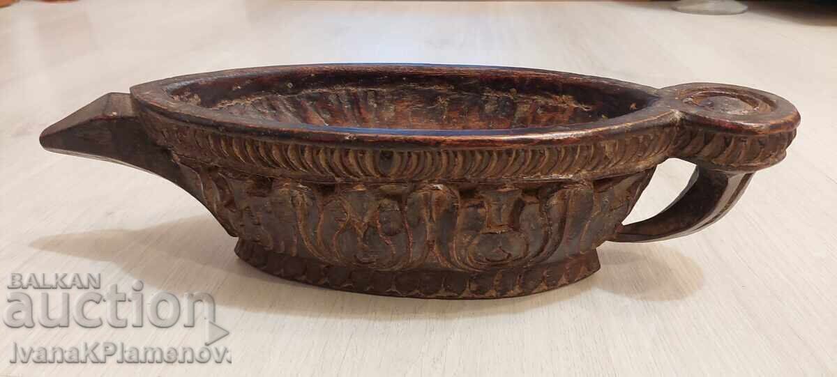 Sculptură în lemn mojar medical antic masiv pentru cunoscători Sculptură în lemn mojar medical antic masiv pentru cunoscători