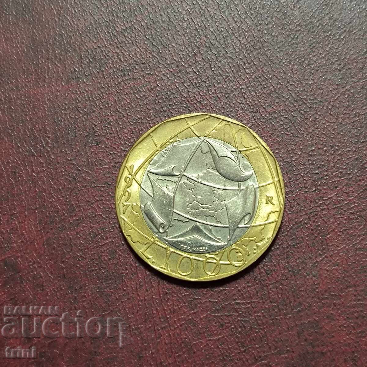 Италия 1000 лири 1997 г. Карта с обединена Германия Италия 1000 лири 1997 г. Карта с обединена Германия