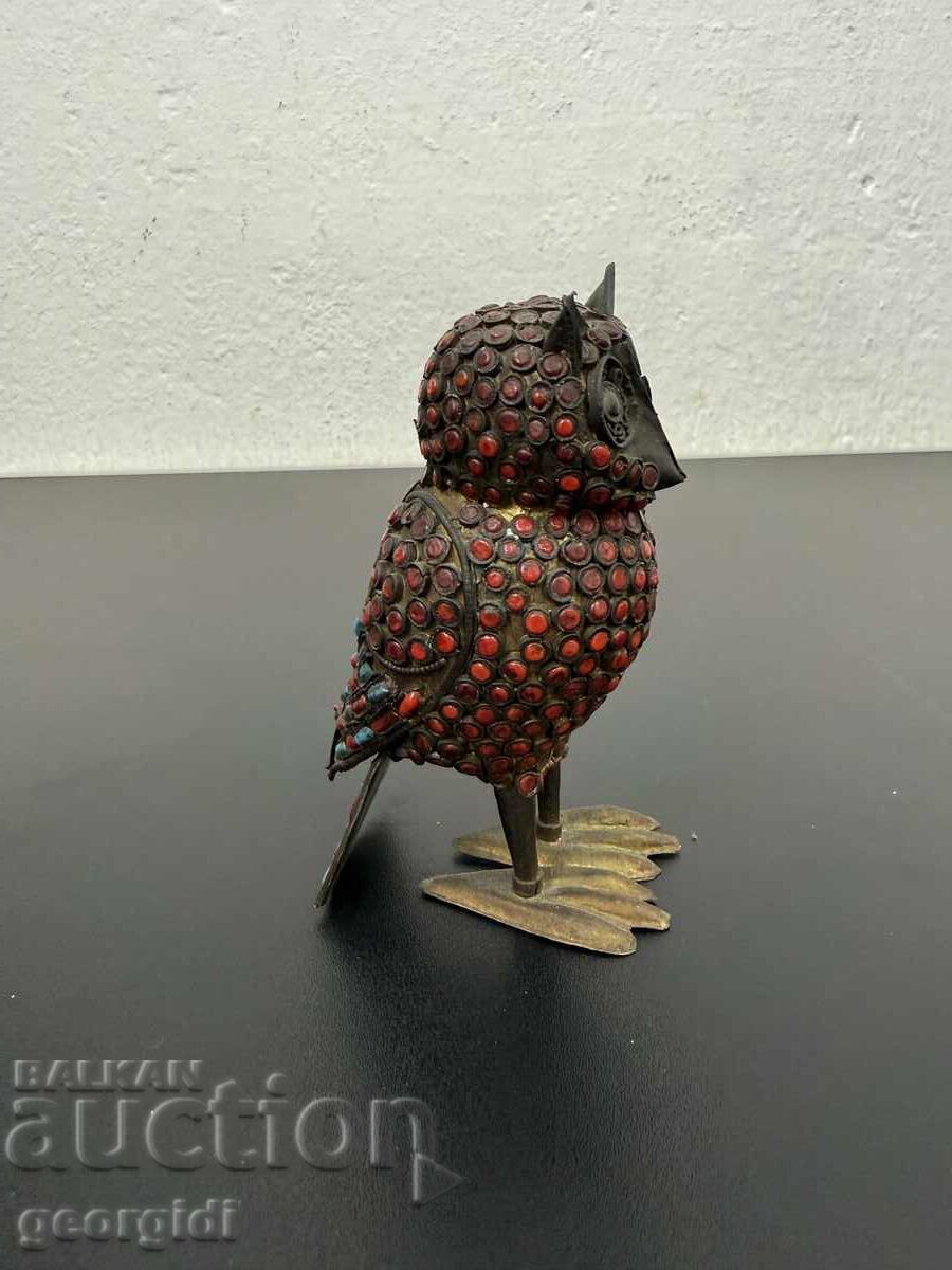 Аукцион Винтидж месингов бухал / птица с корали. №7724 Аукцион Винтидж месингов бухал / птица с корали. №7724