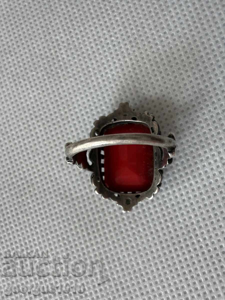 Доставка на Сребърен пръстен с корал №7729 Доставка на Сребърен пръстен с корал №7729