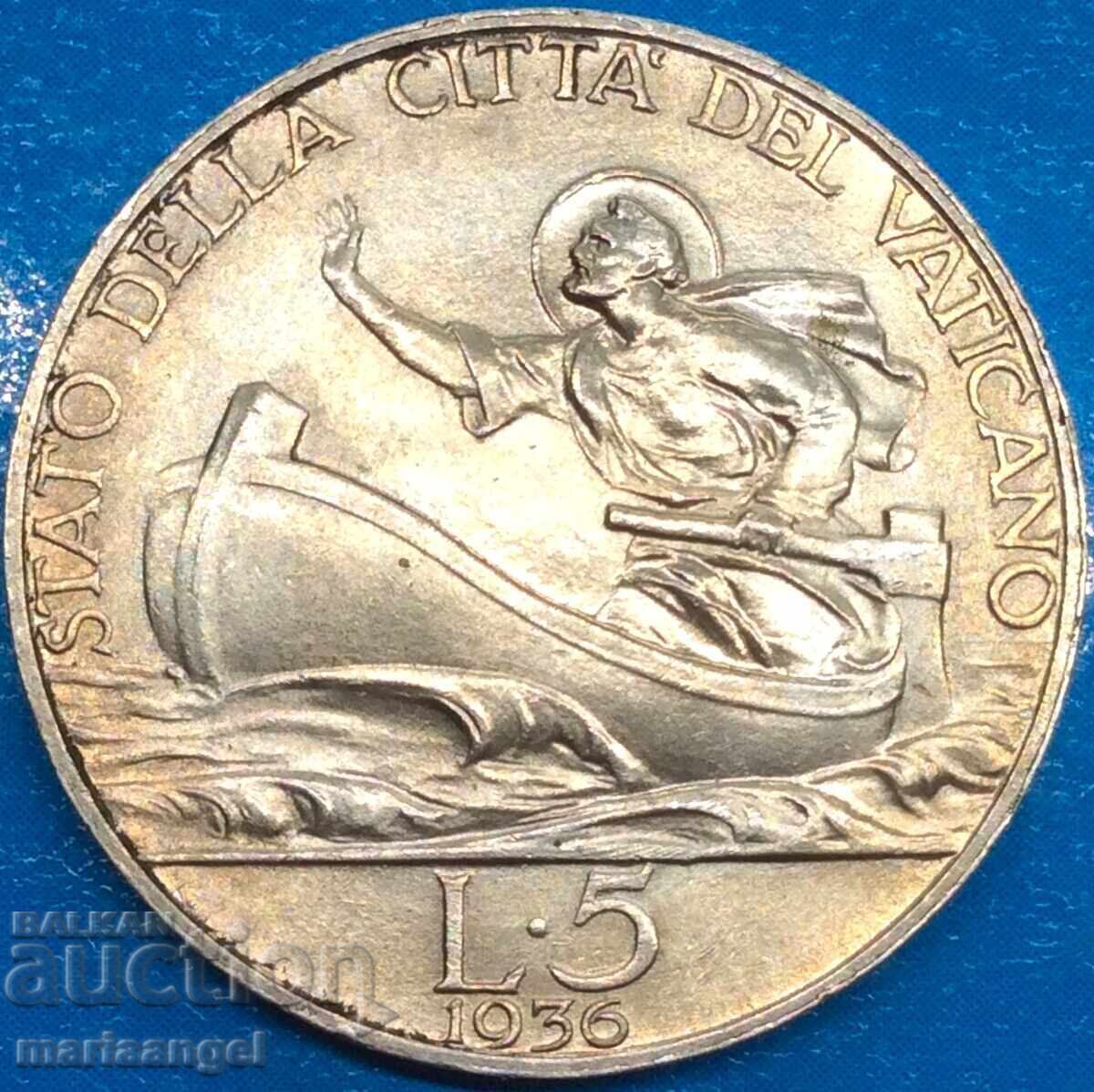 5 λίρες 1936 Βατικανό Πάπας Πίος ΙΔ' αργυρό - σπάνιο έτος - 5 5 λίρες 1936 Βατικανό Πάπας Πίος ΙΔ' αργυρό - σπάνιο έτος - 5