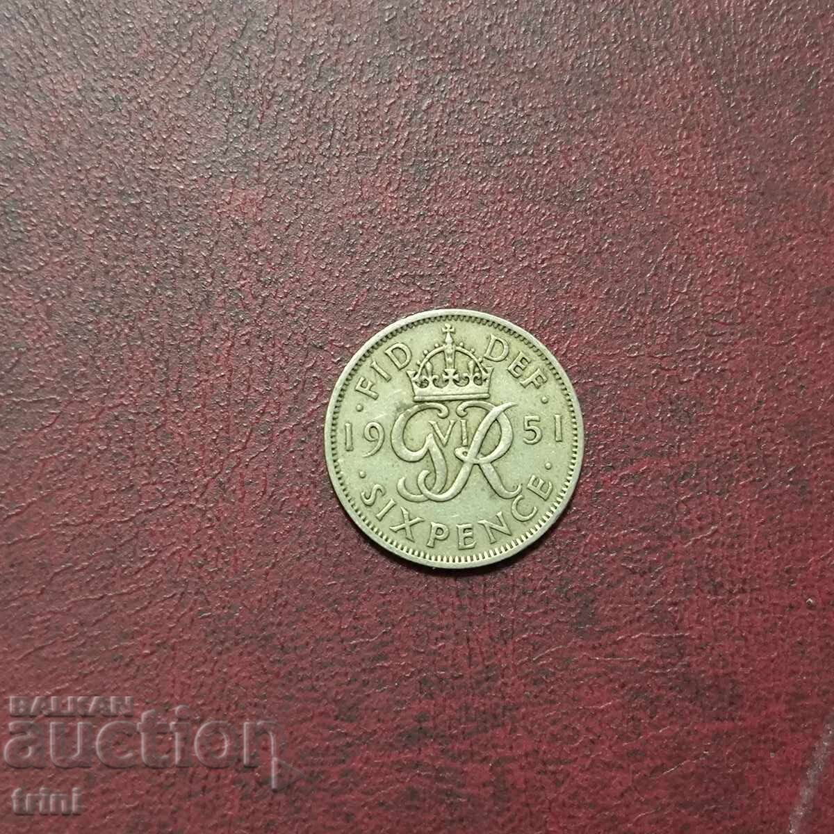 Marea Britanie 6 pence 1951 George VI Marea Britanie 6 pence 1951 George VI