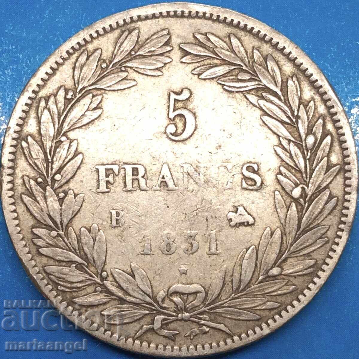 5 Franci 1831 Franța Regele Ludovic Filip I B - Rouen 25.08y Ag - 6 5 Franci 1831 Franța Regele Ludovic Filip I B - Rouen 25.08y Ag - 6