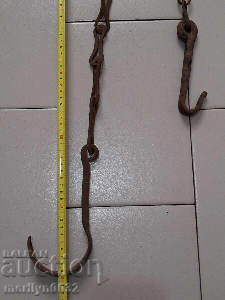 Lant vechi din fier forjat cu carlig, lant vatra carlig - 5 Lant vechi din fier forjat cu carlig, lant vatra carlig - 5