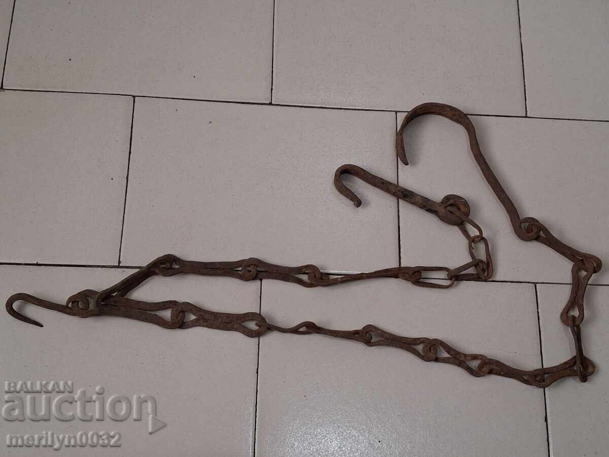 Lant vechi din fier forjat cu carlig, lant vatra carlig - 6 Lant vechi din fier forjat cu carlig, lant vatra carlig - 6