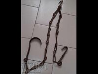 Lant vechi din fier forjat cu carlig, lant vatra carlig