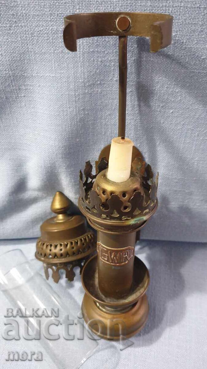 Παλαιό επιτοίχιο φωτιστικό από ορείχαλκο τρένου - 5