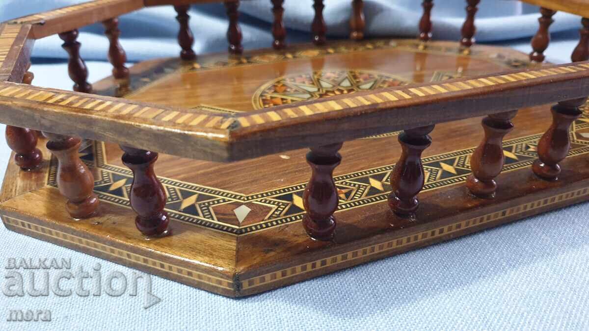 Старинен поднос с борд и невероятно богата интарзия - 6