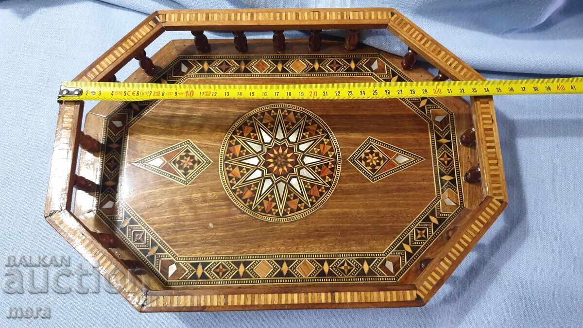 Старинен поднос с борд и невероятно богата интарзия - 7