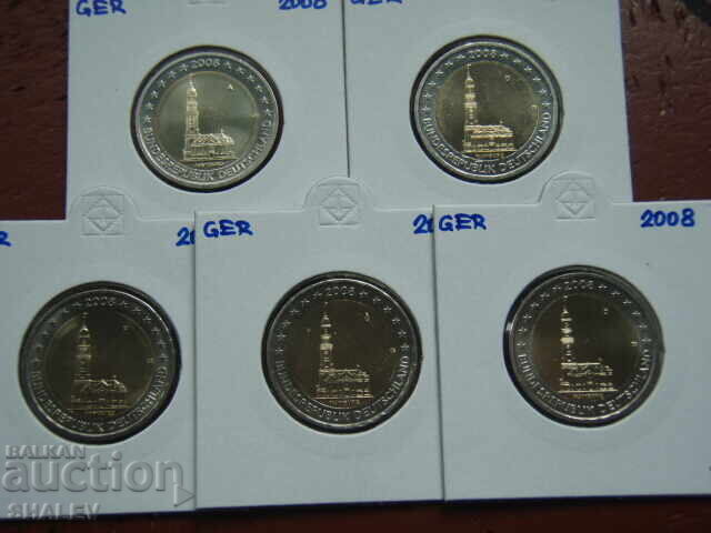 2 ευρώ 2008 Γερμανία "Αμβούργο" A,D,F,G,J /Germaniya/ - 2 ευρώ