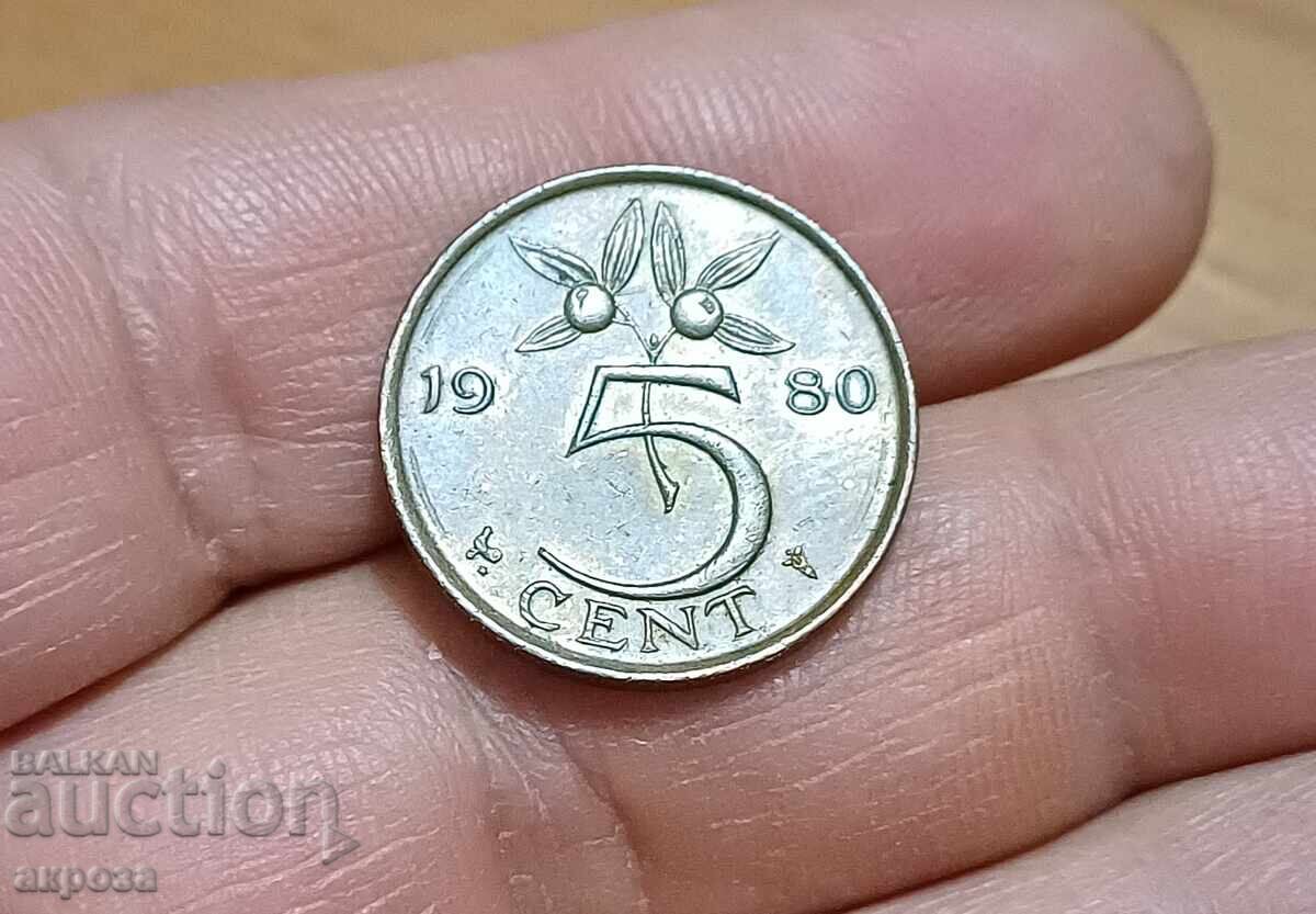 5 cenți Olanda 1980