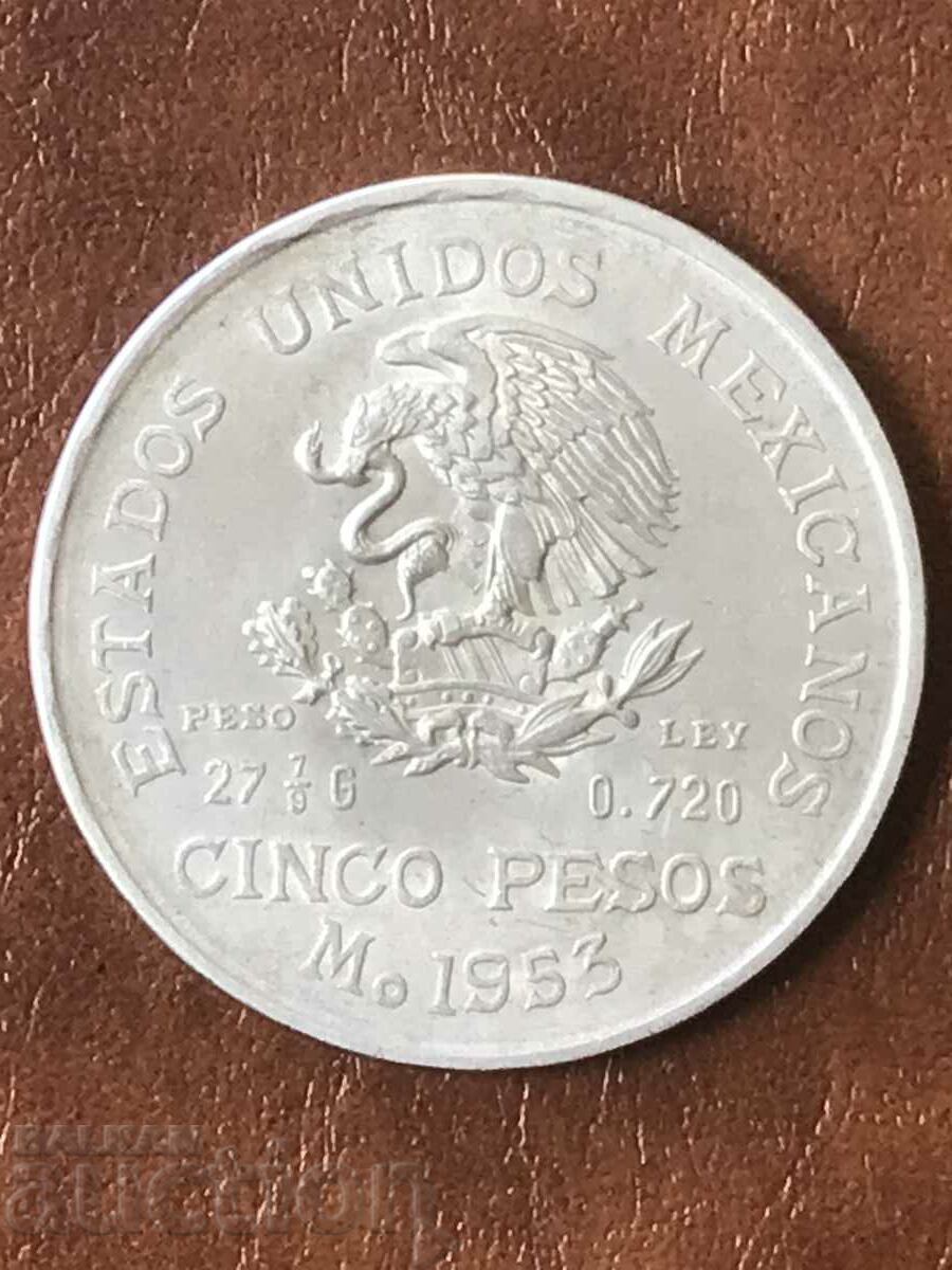 Mexic 5 Pesos 1953 Hidalgo Argint UNC cu preț 85.00 BGN | € 43.46 Mexic 5 Pesos 1953 Hidalgo Argint UNC cu preț 85.00 BGN | € 43.46