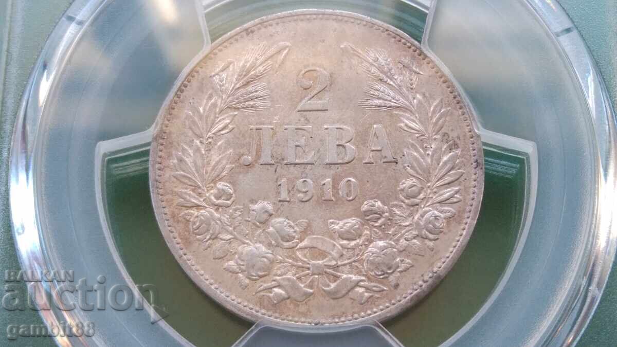 2lv. 1910g. Regatul Bulgariei - Grad AU53 PCGS - 5 2lv. 1910g. Regatul Bulgariei - Grad AU53 PCGS - 5
