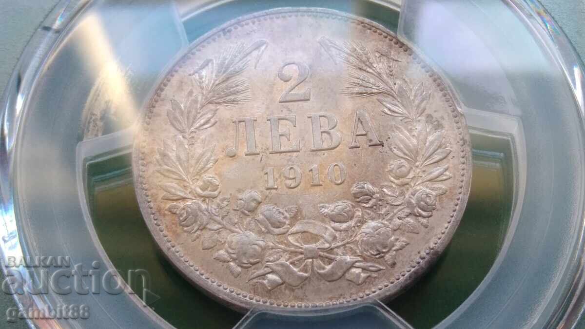 2lv. 1910g. Regatul Bulgariei - Grad AU53 PCGS - 8 2lv. 1910g. Regatul Bulgariei - Grad AU53 PCGS - 8