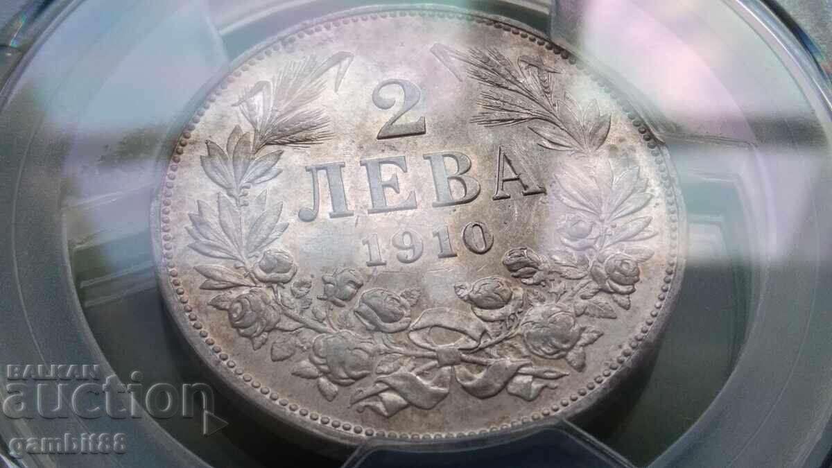2lv. 1910g. Regatul Bulgariei - Grad AU53 PCGS - 10 2lv. 1910g. Regatul Bulgariei - Grad AU53 PCGS - 10