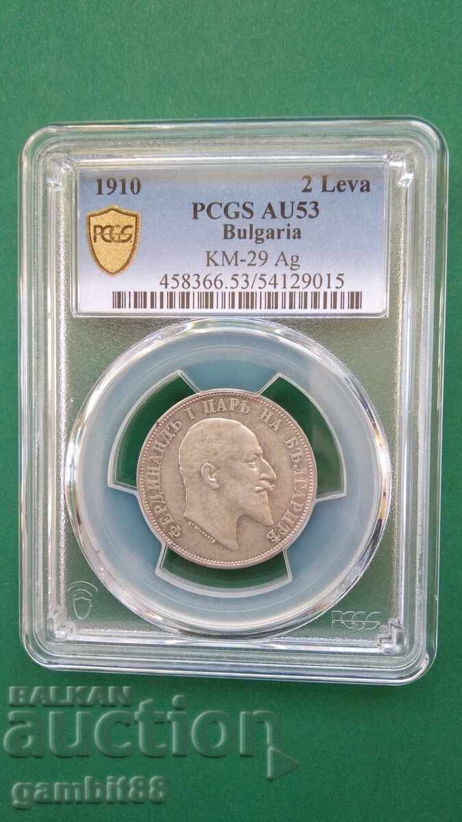 2lv. 1910g. Regatul Bulgariei - Grad AU53 PCGS 2lv. 1910g. Regatul Bulgariei - Grad AU53 PCGS