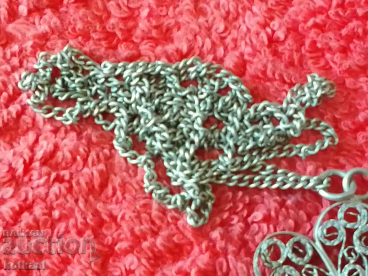 Стара сребърна висулка филигран с гердан - 6