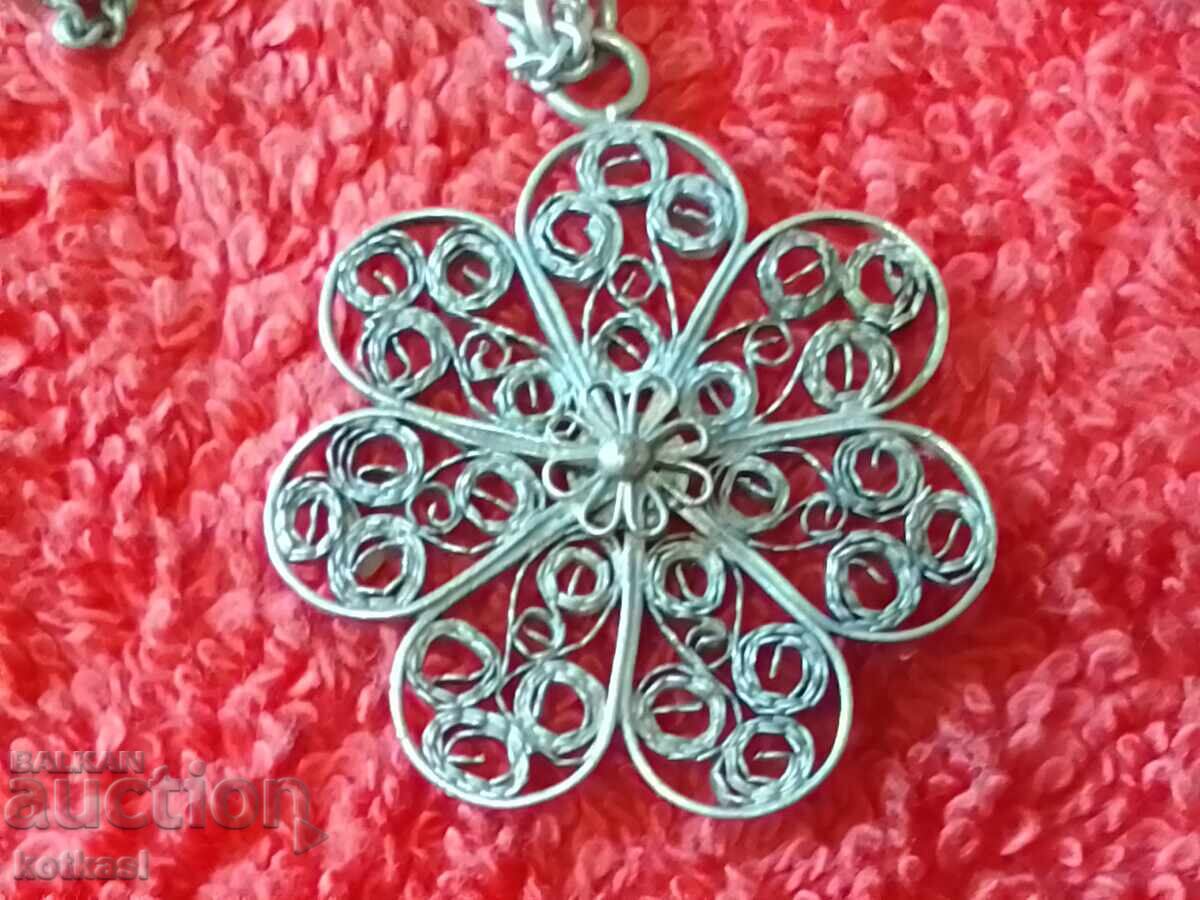 Стара сребърна висулка филигран с гердан - 7