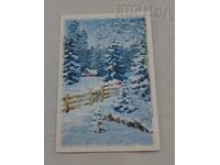 PEISAJ DE IARNĂ, CĂRȚICĂ POȘTALĂ DESENATĂ CU GURA