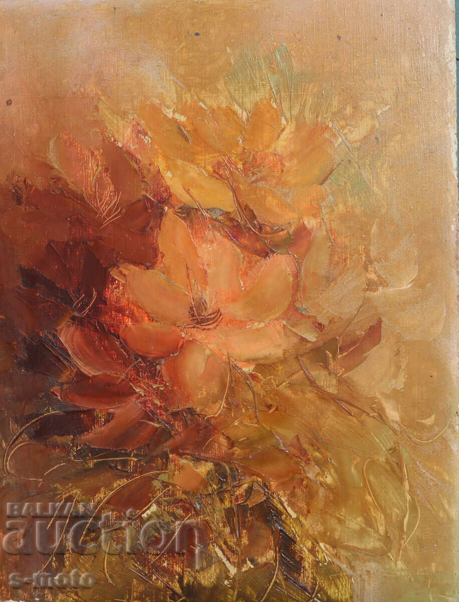 Έργο ζωγραφικής με λάδι νεκρή φύση με λουλούδια με τιμή 180.00 BGN | € 92.03 Έργο ζωγραφικής με λάδι νεκρή φύση με λουλούδια με τιμή 180.00 BGN | € 92.03