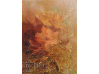 Έργο ζωγραφικής με λάδι νεκρή φύση με λουλούδια