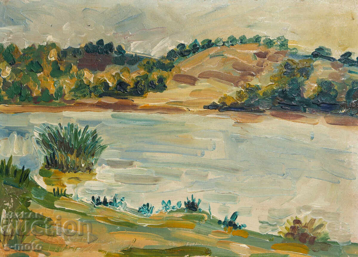 Аукцион Картина маслени бои речен пейзаж Аукцион Картина маслени бои речен пейзаж