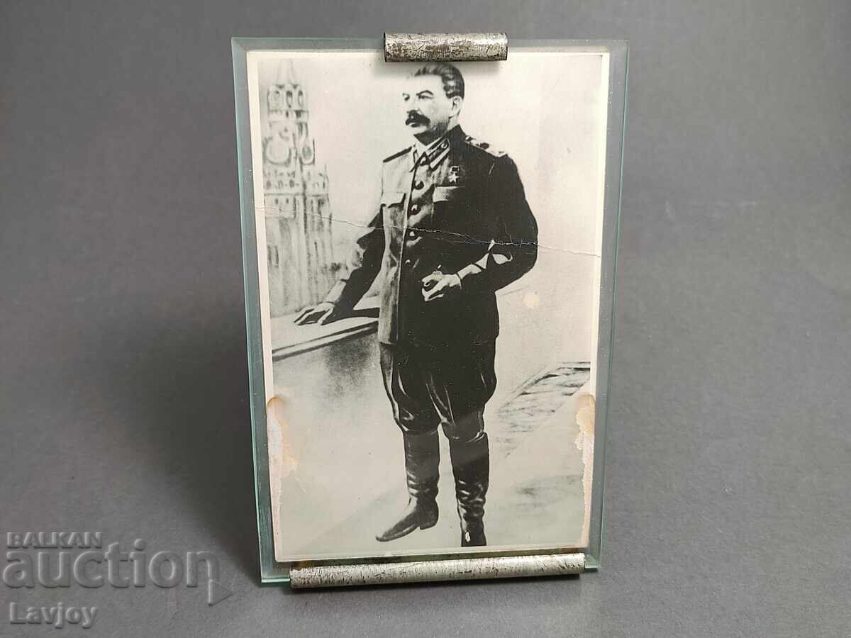 Στάλιν παλιά φωτογραφία σε γυάλινο πλαίσιο με βάση