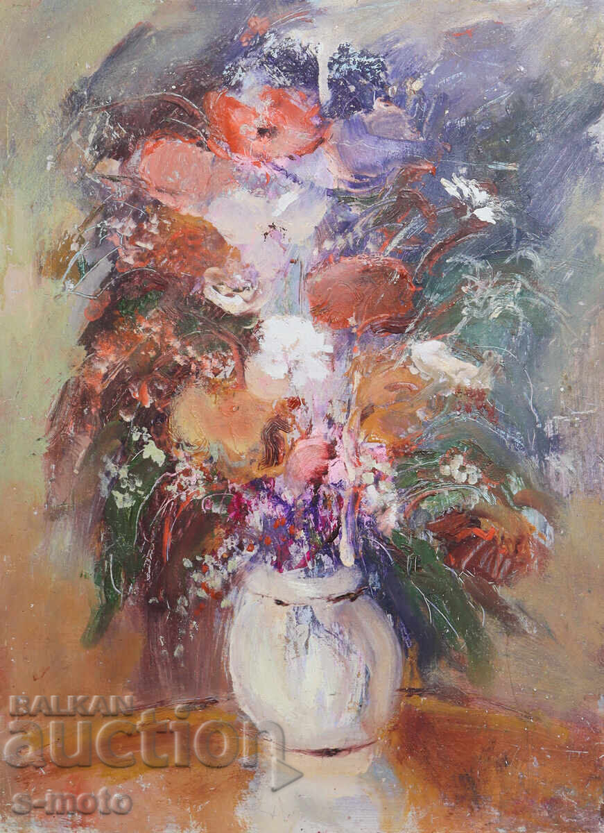 Έργο ζωγραφικής με λάδι νεκρή φύση με λουλούδια Έργο ζωγραφικής με λάδι νεκρή φύση με λουλούδια