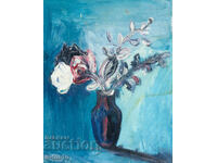 Έργο ζωγραφικής με λάδι νεκρή φύση με λουλούδια