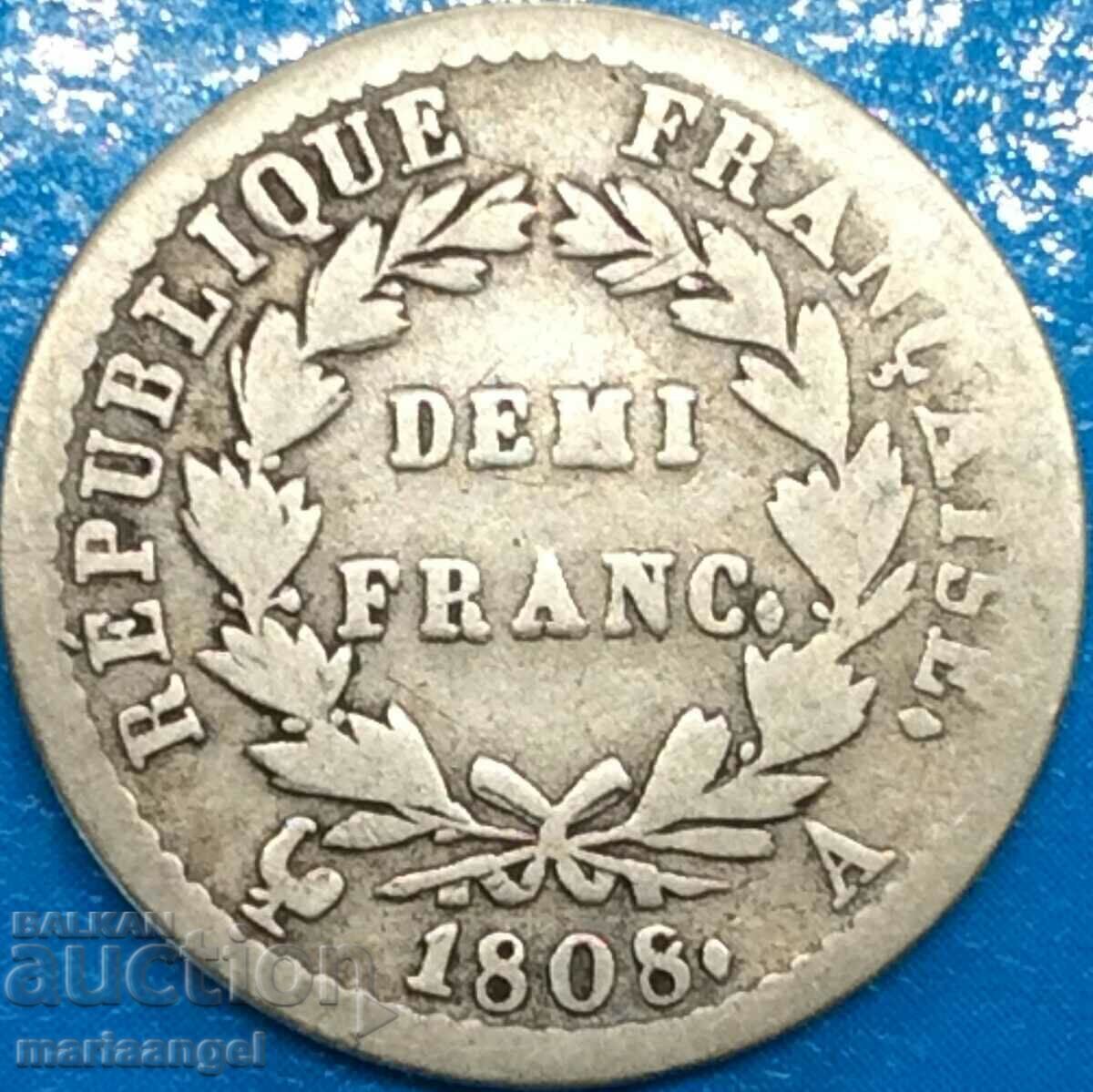 Livrarea Napoleon 1/2 Franc 1808 Franța A - Paris Argint