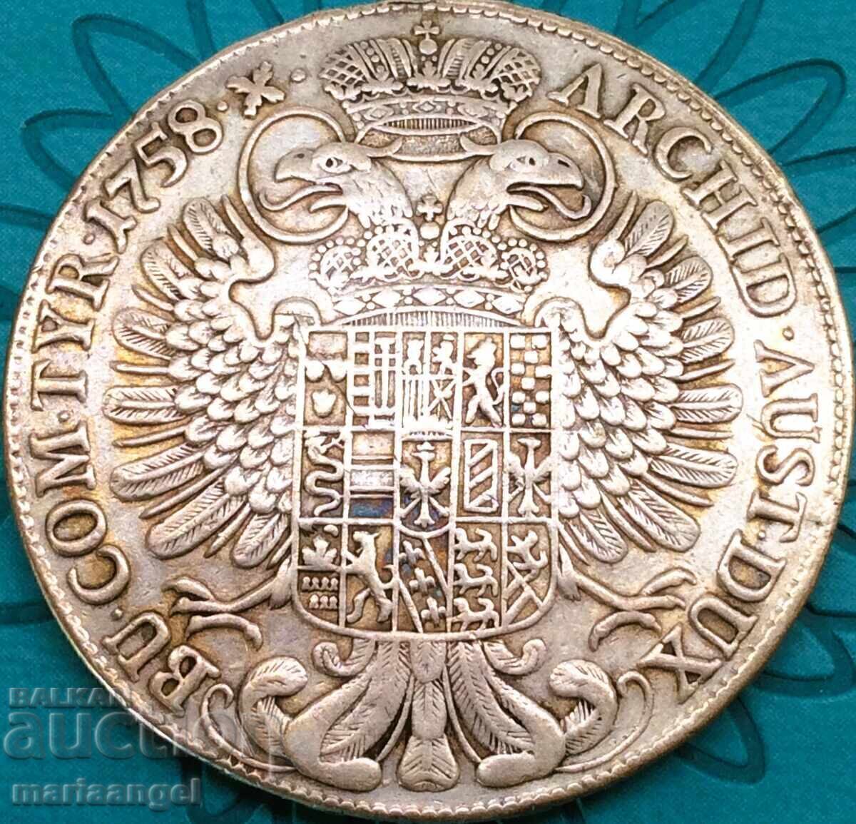 Талер 1758 Австрия Мария Терезия Хол Тирол 27,62г РЕДЪК - 7