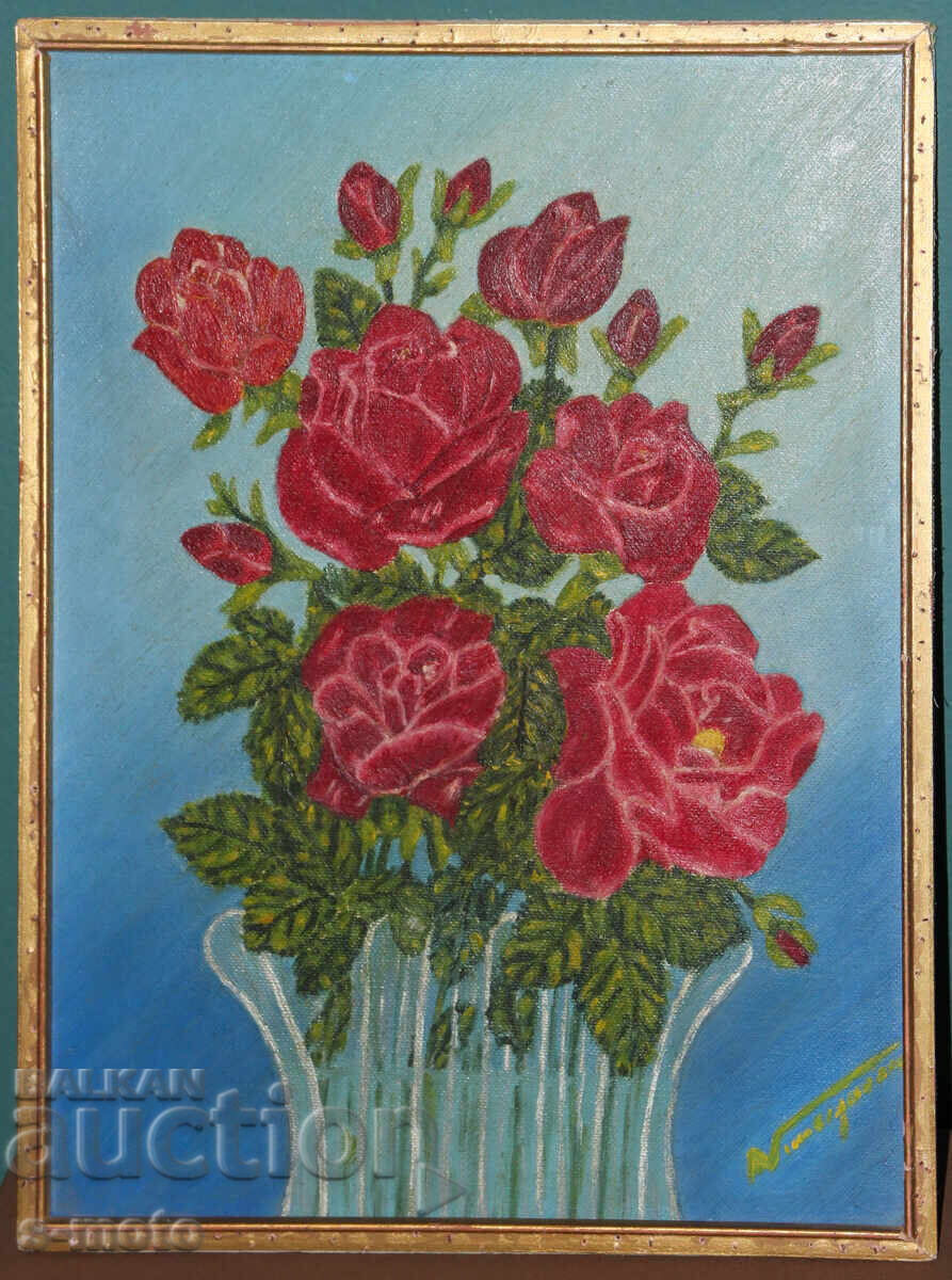 Έργο ζωγραφικής με λάδι νεκρή φύση με λουλούδια με τιμή € 107.37 | 210.00 BGN