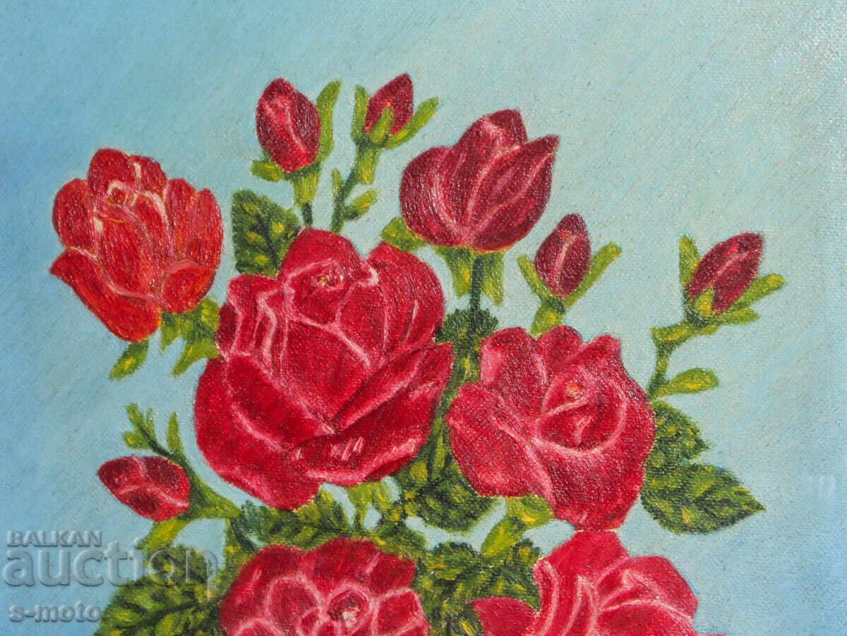 Δημοπρασία Έργο ζωγραφικής με λάδι νεκρή φύση με λουλούδια