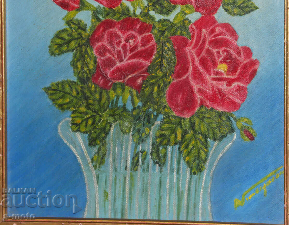 Έργο ζωγραφικής με λάδι νεκρή φύση με λουλούδια - 5 Έργο ζωγραφικής με λάδι νεκρή φύση με λουλούδια - 5