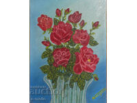 Έργο ζωγραφικής με λάδι νεκρή φύση με λουλούδια