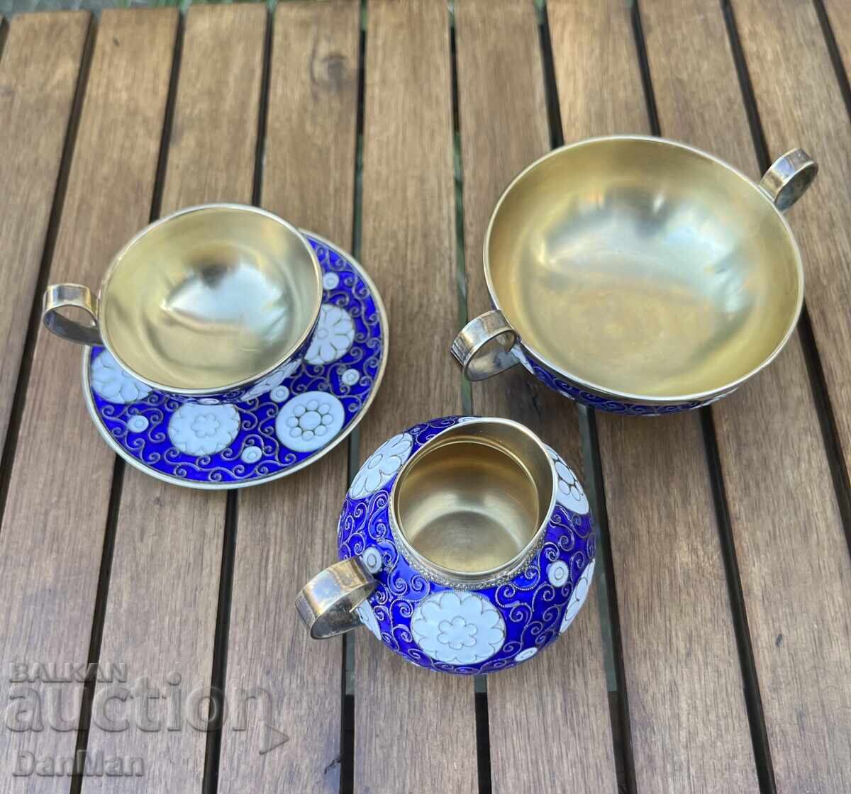 Аукцион Руски Колекционерски сервиз за кафе, Сребро, позлата, емайл Аукцион Руски Колекционерски сервиз за кафе, Сребро, позлата, емайл