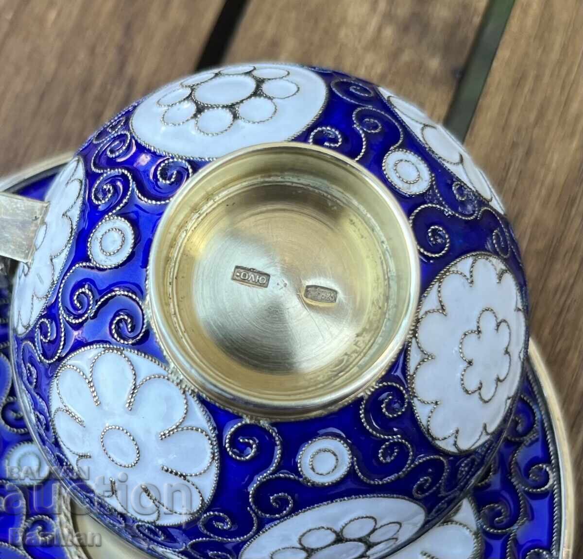 Руски Колекционерски сервиз за кафе, Сребро, позлата, емайл - 5 Руски Колекционерски сервиз за кафе, Сребро, позлата, емайл - 5