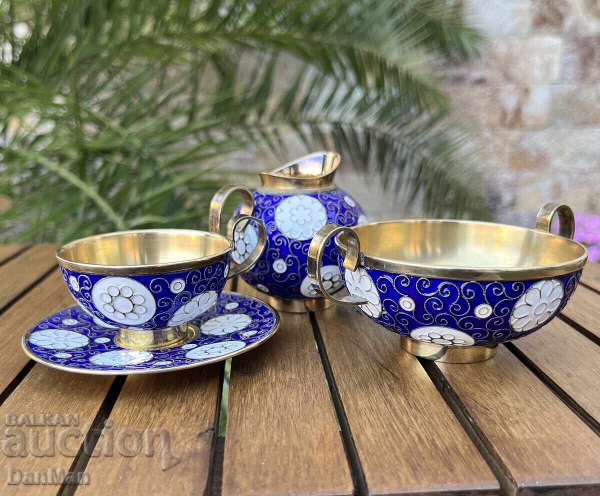 Руски Колекционерски сервиз за кафе, Сребро, позлата, емайл - 6 Руски Колекционерски сервиз за кафе, Сребро, позлата, емайл - 6