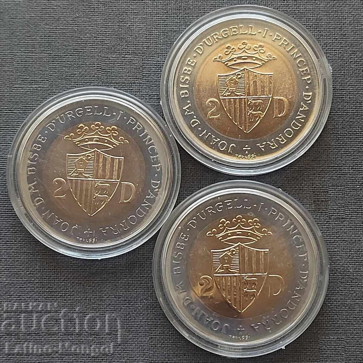 АНДОРА 3 х 2 динара 1984 фауна биметал с цена € 55.00 | 107.57 лв.