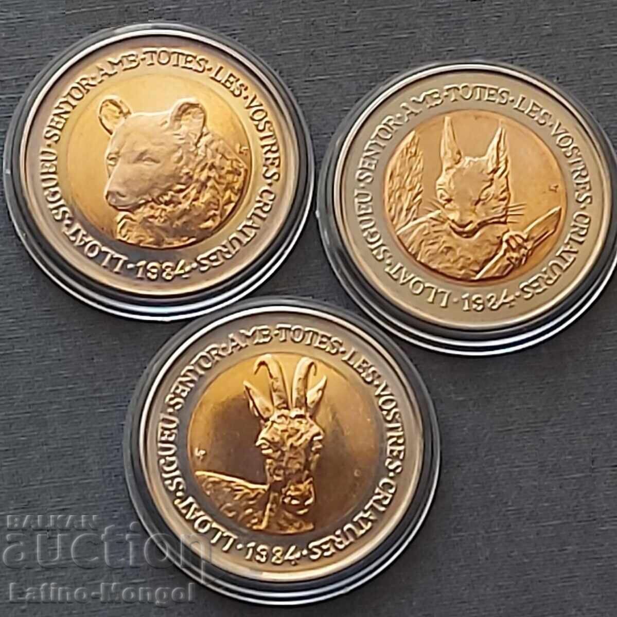 АНДОРА 3 х 2 динара 1984 фауна биметал